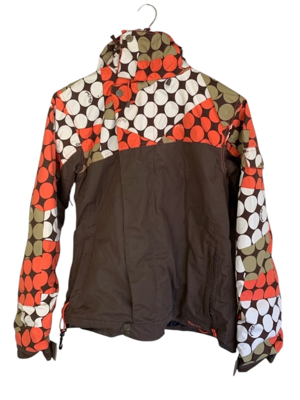 Rip Curl Polka Dot Brown, White, & Coral Snow Boarding Ski Jacket & Pouch Size M